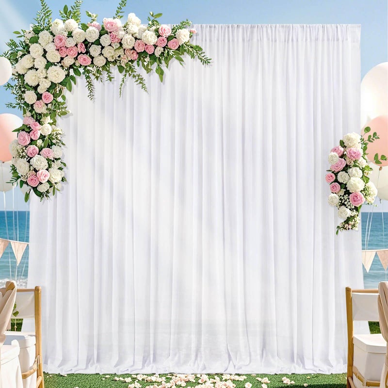 QueenDream White Backdrop Curtains 10ft x 10ft Chiffon Photo Drapes for Wedding Birthday Parties Baby Decorations 2 Panels 5ft x 10ft - Image 2